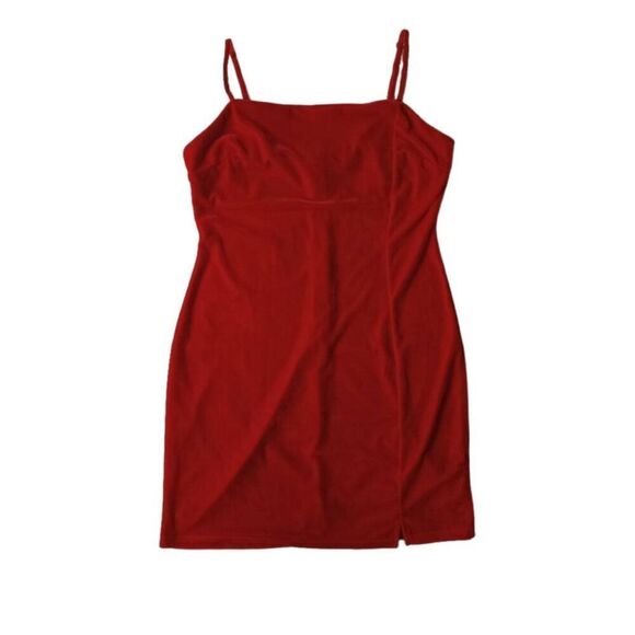 Lush Red Velour Spaghetti Strap Mini Length Bodycon Dress Women's Size Large - Picture 1 of 12